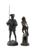 THE FISHING CLUB HOUSE: TWO SCULPTURES in metal, comprising bronze model of a fisher boy casting