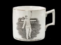 THE CRICKET CLUB HOUSE: J. H. Weatherby & Sons (Hanley) Falcon Ware commemorative pottery mug,