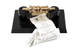 THE CRICKET CLUB HOUSE: POBJOY MINT LTD. SILVER GILT COMMEMORATIVE BAIL, on stand with plaque