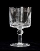 THE CRICKET CLUB HOUSE: PRESENTATION ENGRAVED GLASS GOBLET, for Geoff Boycott’s 100th test match