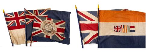 THE MILITARY CLUB HOUSE: ASSORTED BRITISH PRINTED COTTON FLAGS, including White Ensign, Blue Ensign,
