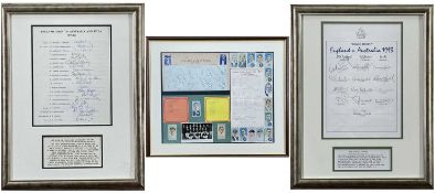 THE CRICKET CLUB HOUSE: THREE FRAMED SETS OF AUTOGRAPHS, comprising England vs. Australia 1938 -