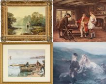 THE FISHING CLUB HOUSE: PRINTS & OILS RELATING TO FISHING, including Bill Haynes oil on canvas -