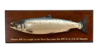 THE FISHING CLUB HOUSE: MOUNTED RESIN SALMON, with inscription 'Salmon 10lb 2oz - Caught on the