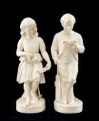 THE CRICKET CLUB HOUSE: pair Copeland Parian figures of 'Young England' and 'Young England's