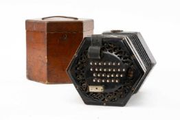 THE MUSIC CLUB HOUSE: 19TH CENTURY 56 BUTTON CONCERTINA, no makers name, in hexagonal case