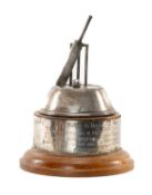 THE CRICKET CLUB HOUSE: SILVER CRICKET TROPHY, Sheffield 1967, bat, stumps and ball on mound, oak