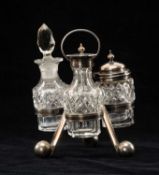 THE CRICKET CLUB HOUSE: UNUSUAL VICTORIAN ELECTROPLATED CRUET, the three bottles in triple bat and