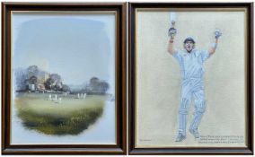 THE CRICKET CLUB HOUSE: TWO CRICKET THEMED OILS ON CANVAS, Peter Deighan - Kevin Peterson
