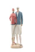 THE GOLF CLUB HOUSE: AUSTIN PROD. INC. PLASTER SCULPTURE of pair stylish 1930's golfers, impressed