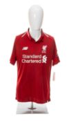 THE FOOTBALL CLUB HOUSE: SIGNED MOHAMED SALAH LIVERPOOL FC HOME SHIRT, New Balance shirt, size M,