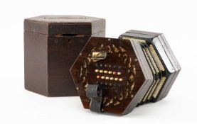 THE MUSIC CLUB HOUSE: LACHENAL & CO. 48 BUTTON CONCERTINA with rosewood ends, in hexagonal case
