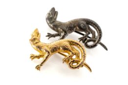 TWO LIZARD OR SALAMANDER BROOCHES, Goldsmiths & Silversmiths Co. Ltd., in 9ct gold and in silver