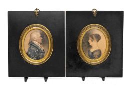 MANNER ALBIN ROBERTS BURT (1783-1842), pair portrait miniatures - watercolour on card