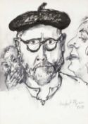 ‡ MICHAEL FLYNN (1947-2025) pen on paper - self-portrait, signed and dated 2014, 39.5 x 29cms