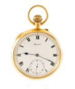 18CT GOLD KEYLEES WIND POCKET WATCH, London 1903, white stepped enamel dial signed 'Adjusted'