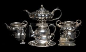 ASSORTED ANTIQUE ELECTROPLATE, comprising Victorian melon shape three-part tea set