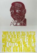 ‡ PAUL PETER PIECH (American, lived / worked Wales 1920-1996) two-colour woodcut print - quote