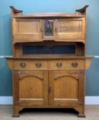 ARTS & CRAFTS OAK SIDEBOARD, manner of Shapland & Petter, embossed copper panel with tulip motif