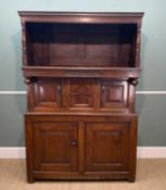 18TH C. WELSH OAK TRIDARN, panelled canopy, baluster columns, engraved panel '1679'