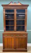 EDWARDIAN WALNUT BOOKCASE, glazed upper section with shelves, frieze drawers, cupboards base
