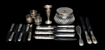 ASSORTED SILVER TABLEWARE, comprising set of modern silver-handled King's pattern table knives