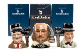 THREE ROYAL DOULTON CHARACTER JUGS, Stan Laurel D7008, limited edition (2424/3500), Oliver Hardy