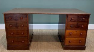 EARLY 20TH C. HOLLAND & SONS MAHOGANY PEDESTAL DESK, dummy double-depth drawer lower right