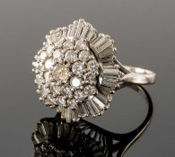 18CT WHITE GOLD DIAMOND BALLERINA CLUSTER RING, of flowerhead design