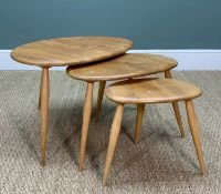 MID-CENTURY ERCOL 354 'PEBBLES' NEST OF TABLES, blue label, natural finish