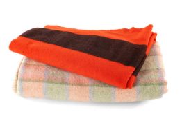 RED WOOL BLANKET & WELSH PLAID BLANKET - (2)