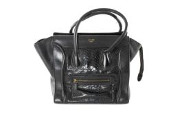 CELINE BLACK PYTHON & LEATHER NANO LUGGAGE TOTE / HANDBAG, 43cms (w)