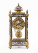 FRENCH GILT BRASS & CHAMPLEVE ENAMEL MANTEL CLOCK, c. 1890, Japy Frères 8-day movement