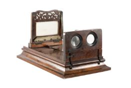 VICTORIAN FOLDING WALNUT GRAPHOSCOPE, base 41 x 24cms