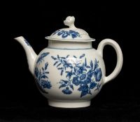 DR. WALL PERIOD WORCESTER 'THREE FLOWERS' PATTERN TEAPOT & COVER, shaded crescent mark, 13cms (h)