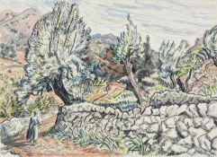 EDGAR HOLLOWAY (1914-2008) watercolour - entitled, 'Near Bunyola', signed and dated 1988, 28 x 39cms