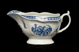DR. WALL PERIOD WORCESTER 'STRAP FLUTE FLORAL' PATTERN SAUCEBOAT, blue crescent mark, 15.5cms (w)