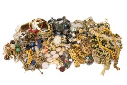 ASSORTED COSTUME & OTHER JEWELLERY including green hardstone, possibly nephrite, bangle, and