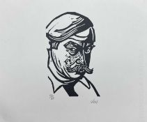 ‡ SIR KYFFIN WILLIAMS RA (1918-2006) limited edition (53/85) linocut - self-portrait, signed