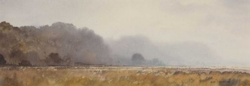 GARETH THOMAS (Welsh 1955-2019) watercolour - probably North Gower scene from Crofty across marsh