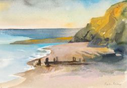 ‡ KAREN PEARCE watercolour - early morning light, Constitution Hill, Aberystwyth, signed, 25 x 36cms