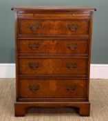 20TH C. GEORGIAN STYLE BURR WALNUT SMALL CHEST, with brushing slide, 86 (h) x 63 (w) x 31cms (d)