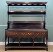 ANTIQUE SOUTH WELSH OAK POTBOARD DRESSER, open rack, frieze drawers, shaped apron, 206 (h) x 176 (w)