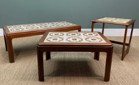 MID-CENTURY G-PLAN TILED TOP TABLES, one 'Astro', 51 (h) x 50cms (sq.), two rectangular tables