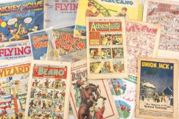 ASSORTED VINTAGE MAGAZINES, COMICS & LUGGAGE LABELS, including 'Modern Wonder', 'Meccano Manual'