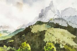 ‡ DAVID GROSVENOR (b. 1956) watercolour - entitled verso, 'Valbone, Northern Albania'