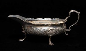 GEORGE III SILVER SAUCE BOAT, Edinburgh 1772, shaped engraved border, body engraved with flowers