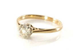 9CT GOLD DIAMOND SOLITAIRE RING, the old cut stone measuring 0.5cts approx., ring size N, 1.6gms