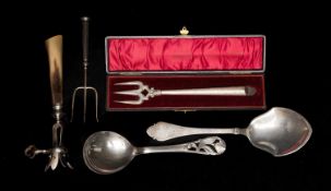 ASSORTED ORNAMENTAL TABLEWARE, comprising Danish silver serving spoon, Danish plated serving
