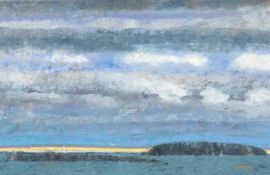 ‡ PATRICIA AITHIE (Welsh born 1957) oil and pastel - entitled verso, 'Sky above Flat Holm
